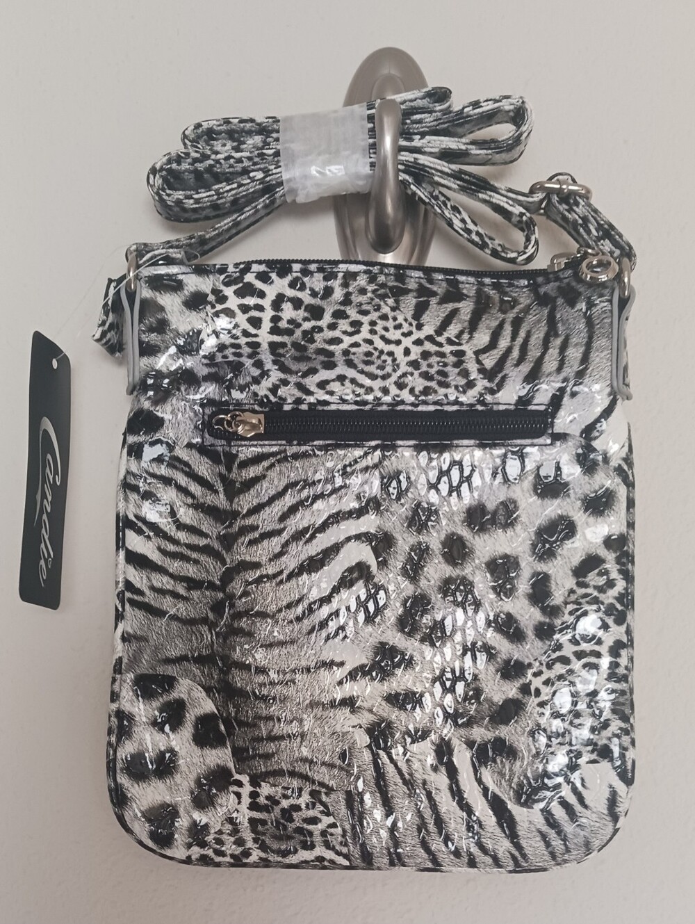 Candie White Cheetah Snow Leopard Vegan Leather Crossbody Bag Purse New